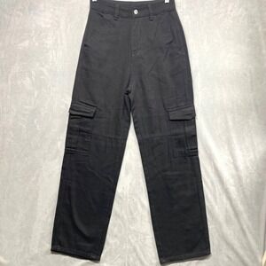SHEIN Black Cargo Pants High Waisted Utility Pockets‎ Casual Style XS 2